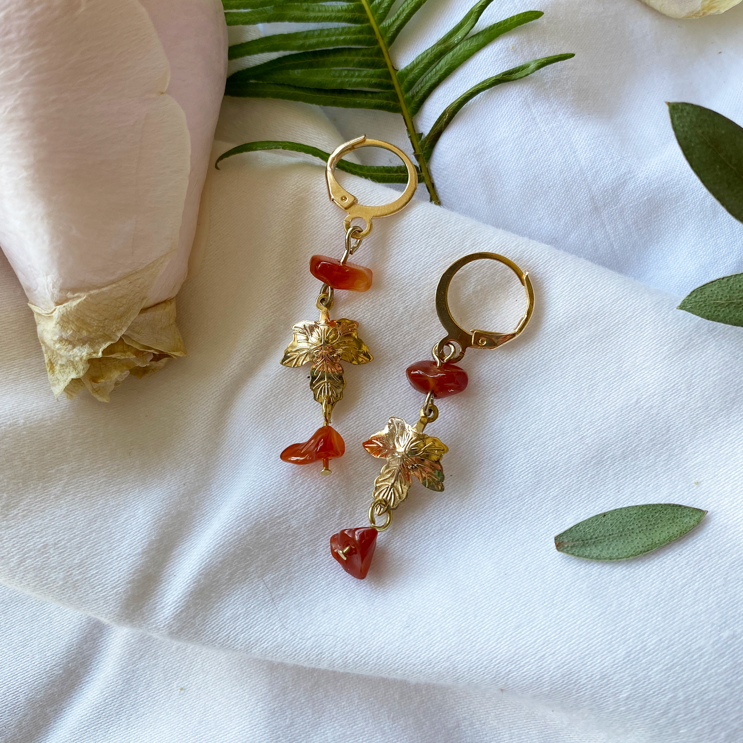 carnelian autumn leaves - earrings