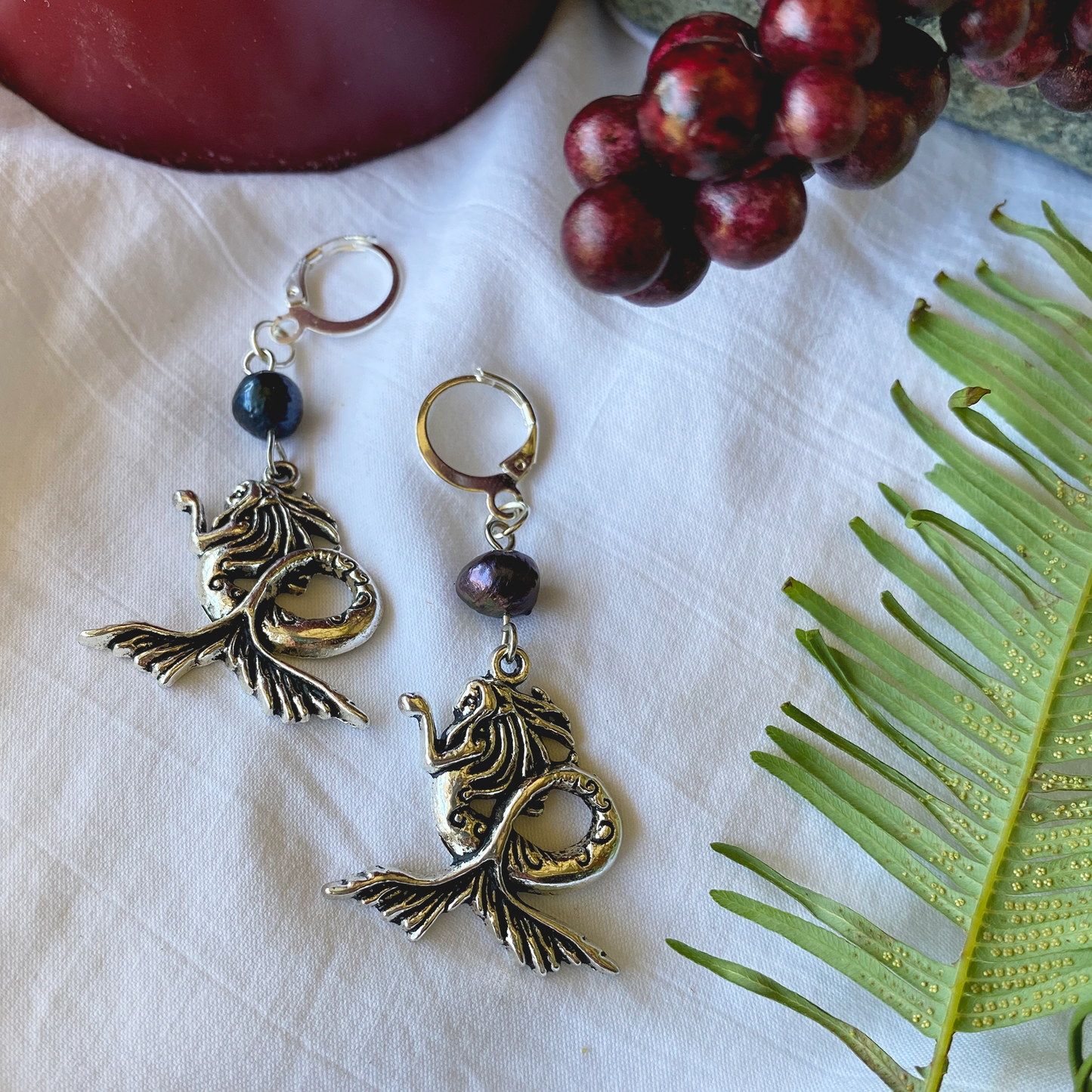 purple pearl mermaid - earrings