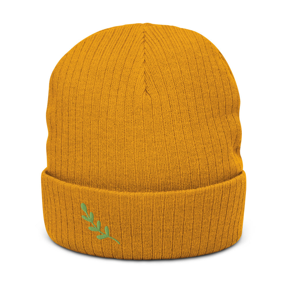 embroidered leaf beanie