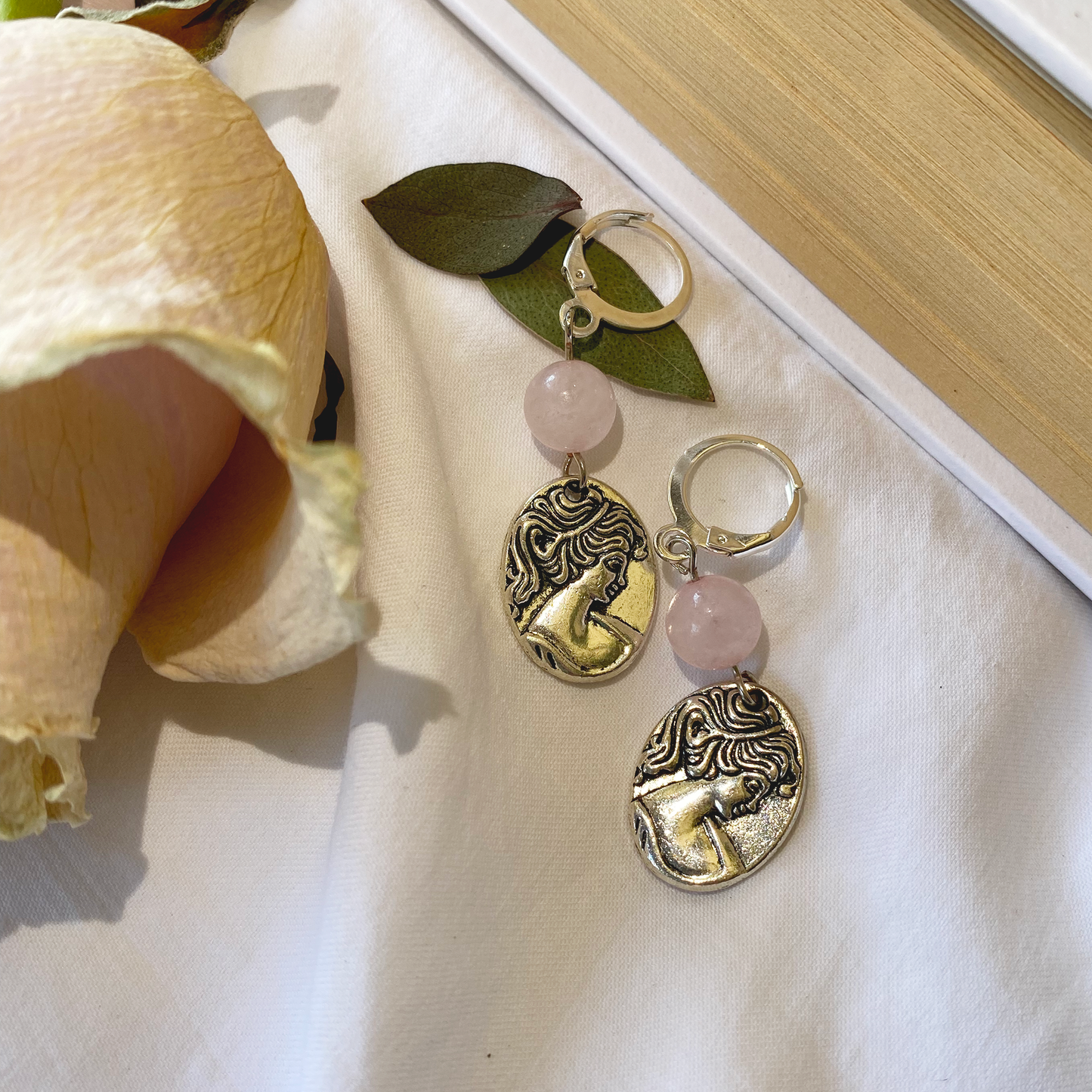 rose quartz cameo - earrings