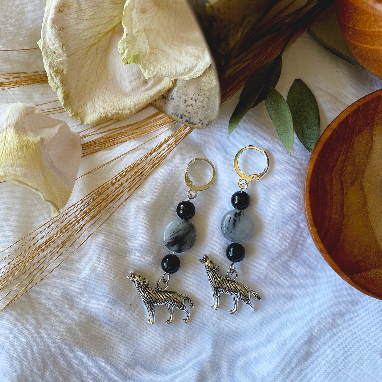tourmaline wolf - earrings