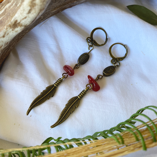carnelian feather - earrings