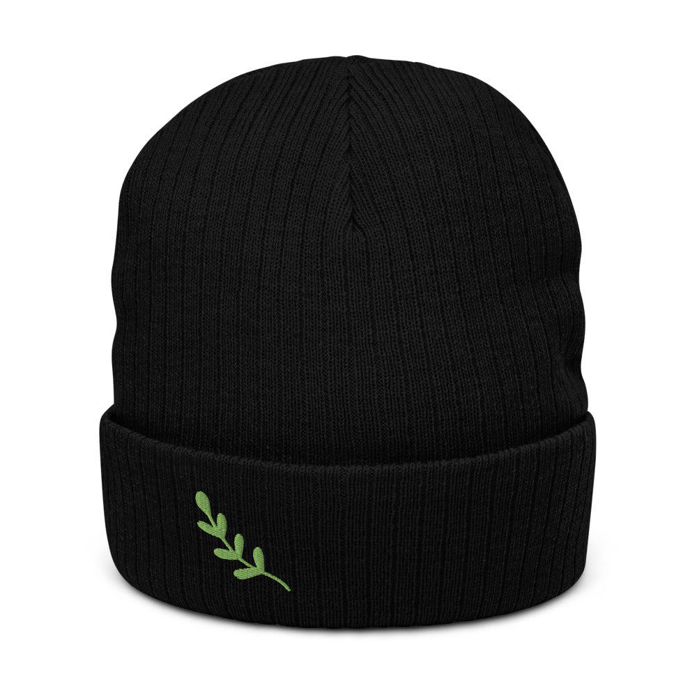 embroidered leaf beanie